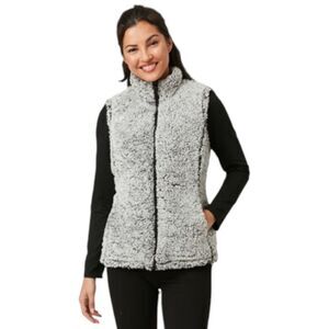 Free Country Fleece Dusty Lilac Woodrose Vest Front Zip Sz L Faux Fur Pockets